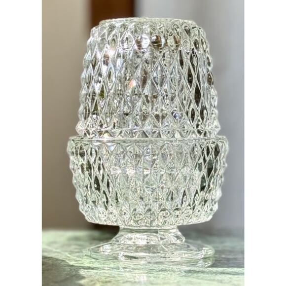 VTG Clear Indiana Glass Diamond Point Glass Fairy Lamp Candle Holder 5.25"H - Picture 6 of 7